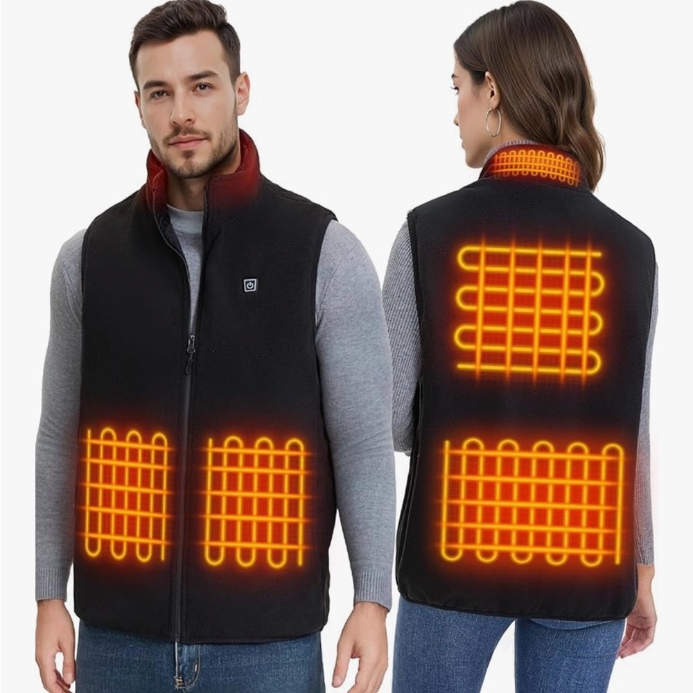 Black Heated Vest with Orange Heating Elements